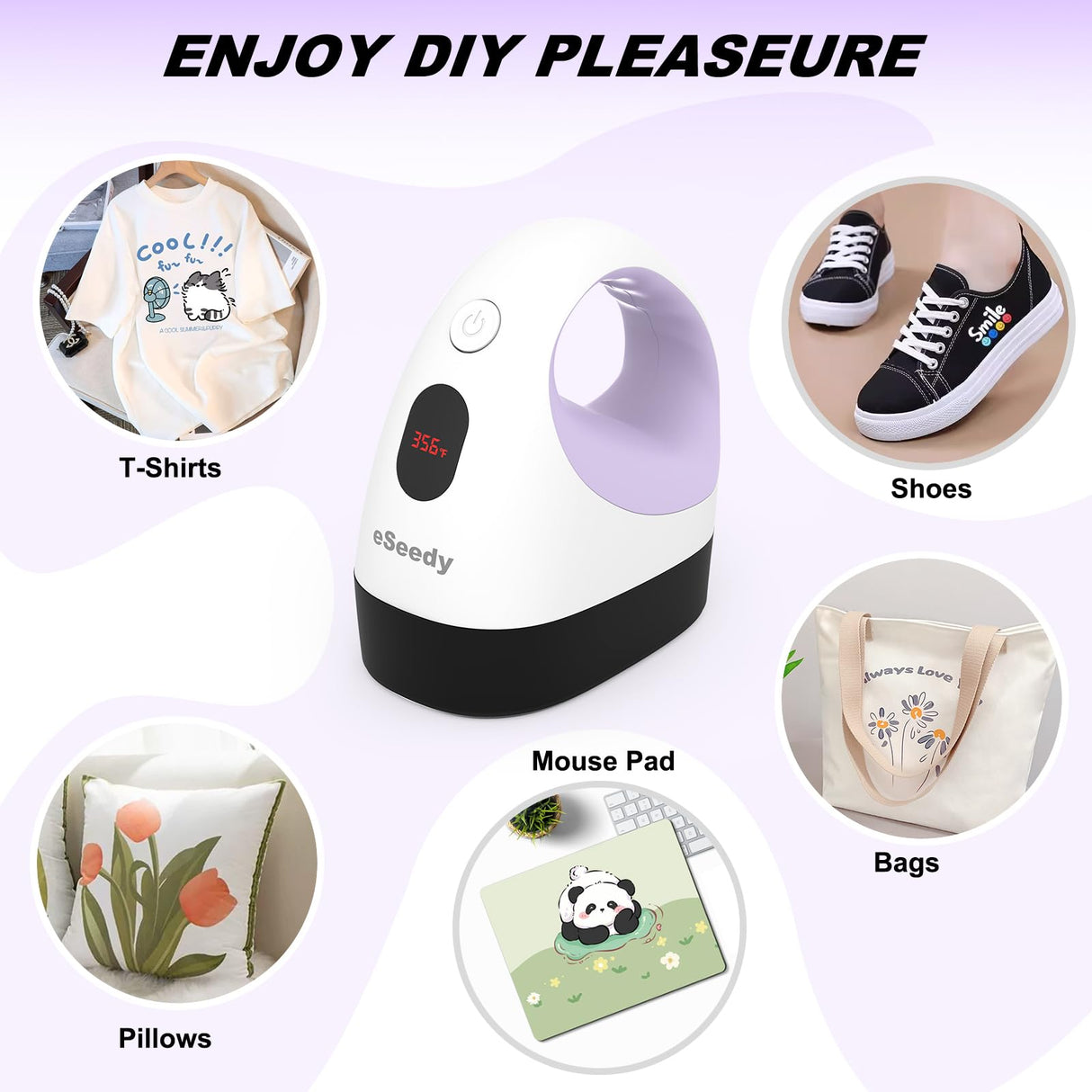 eSeedy Mini Heat Press Machine, 3 Heat Settings, Precise Temperature Control,15 Mins Auto-Off, Insulated Safety Base, Mini Iron for Crafting, T Shirts, Hats, Heating Transfer Projects eSeedy