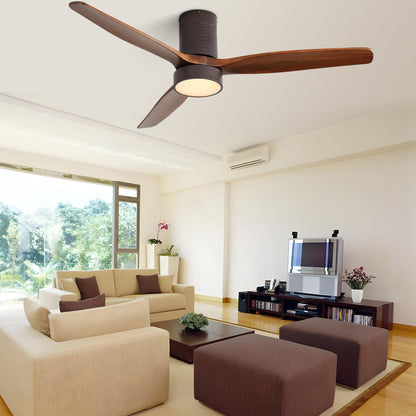 Sofucor 52 inch Low Profile Ceiling Fan with Light, Solid Wood Ceiling Fan with Light and Remote, 3-Color 6-Speed Noiseless Reversible DC Motor with Timer for Bedroom & Living Room