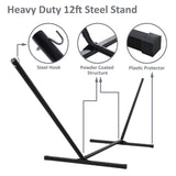 SUNCREAT 55 Inch Extra Large Double Hammock with Stand, 475lbs Capacity, Outdoor Portable Hammock with Hardwood Spreader Bar, Extra Large Pillow, Grey SUNCREAT