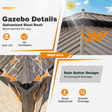 EROMMY 14'x20' Hardtop Gazebo Double Roof Galvanized Steel Canopy Outdoor Aluminum Frame Permanent Metal Pavilion with Netting and Curtains for Patio Backyard Deck and Lawns EROMMY