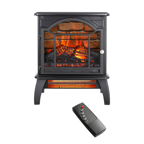 Electric Fireplace Infrared Heater with Remote Control 3D Electric Heater Fireplace 18" Electric Fireplace Stove Adjustable Brightness and Heating, 1500W Electric Fireplace Freestanding, Black GOAWGO