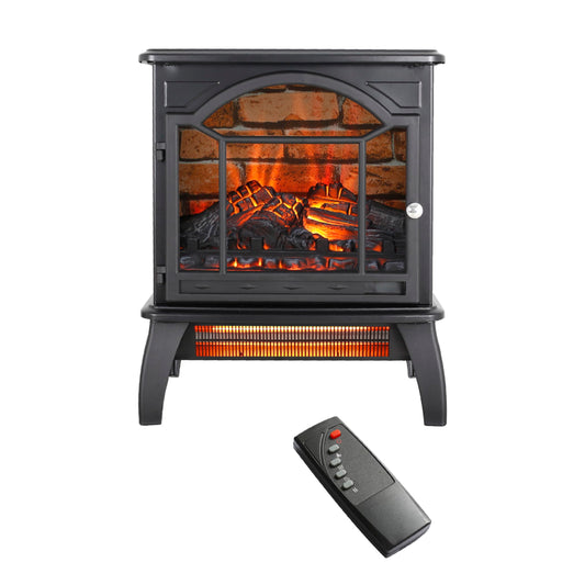 Electric Fireplace Infrared Heater with Remote Control 3D Electric Heater Fireplace 18" Electric Fireplace Stove Adjustable Brightness and Heating, 1500W Electric Fireplace Freestanding, Black