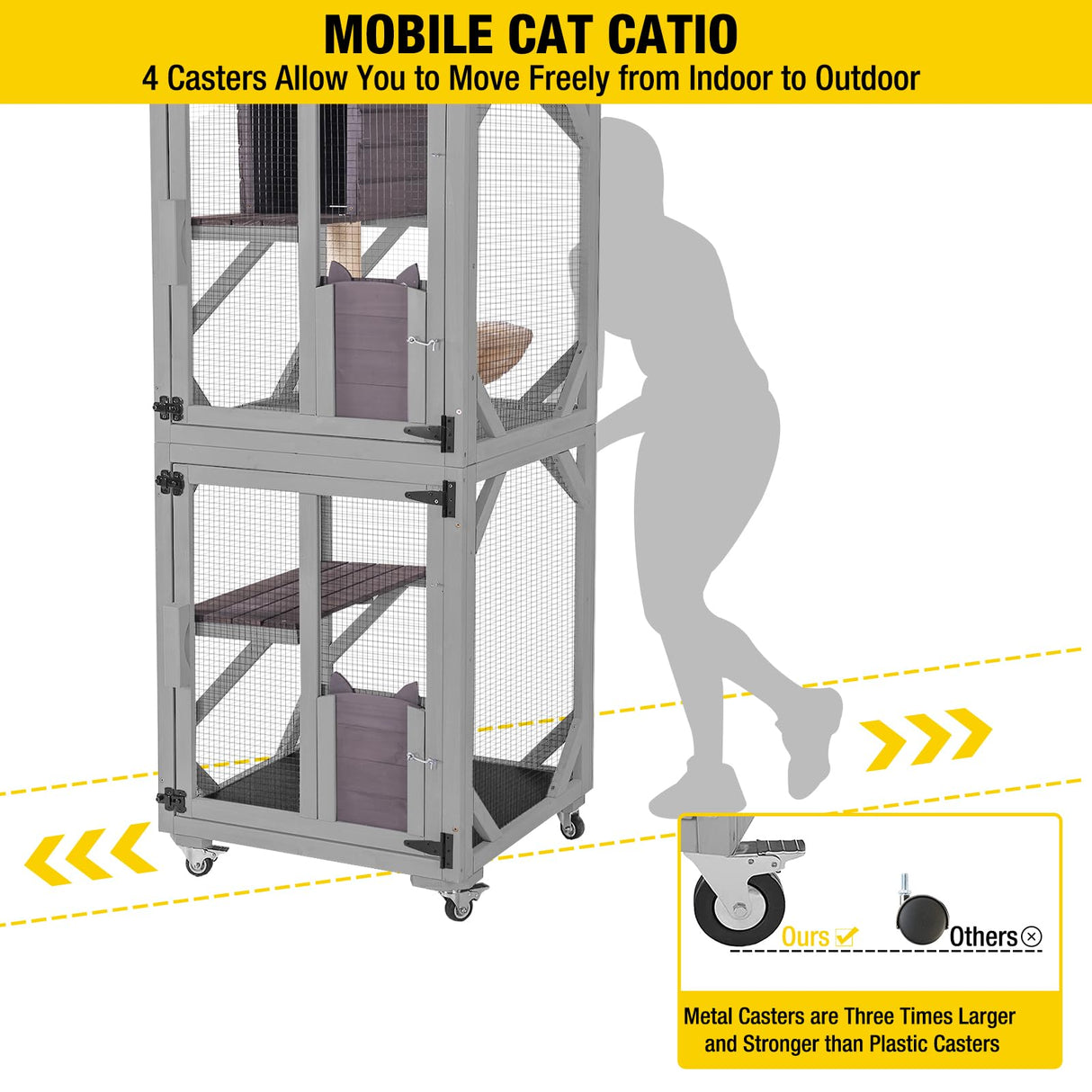 Aivituvin Cat Catio Outdoor Cat House Movable Large Enclosures on Exercise Wheels Kitty Cage with Upgraded Resting Box,Waterproof Cover Aivituvin