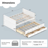 Giantex Full Size Bed Frame with Twin Trundle & 3 Storage Drawers, Modern Platform Bed with Headboard & Footboard, Wooden Slats Support Captain Bed for Teens Adults, No Box Spring Needed, White Giantex