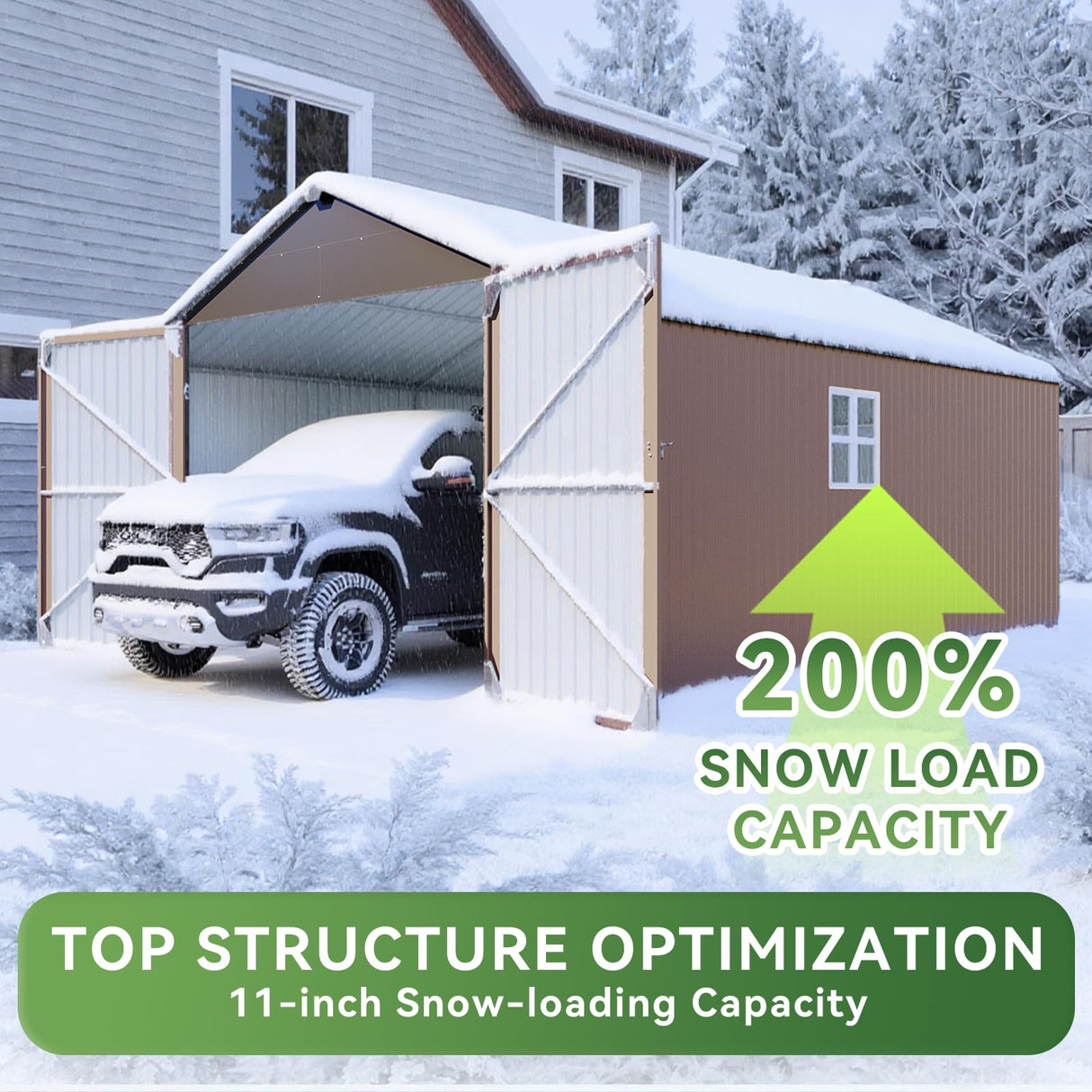 Aoxun 12x20x9.3 FT Shed Outdoor Metal Garage Shed 1700 CUFT Extra Large Storage Shed for Vehicles & Sundries 11" Snow Load Double-Door All-Weather Garden Shed (Brown) Aoxun