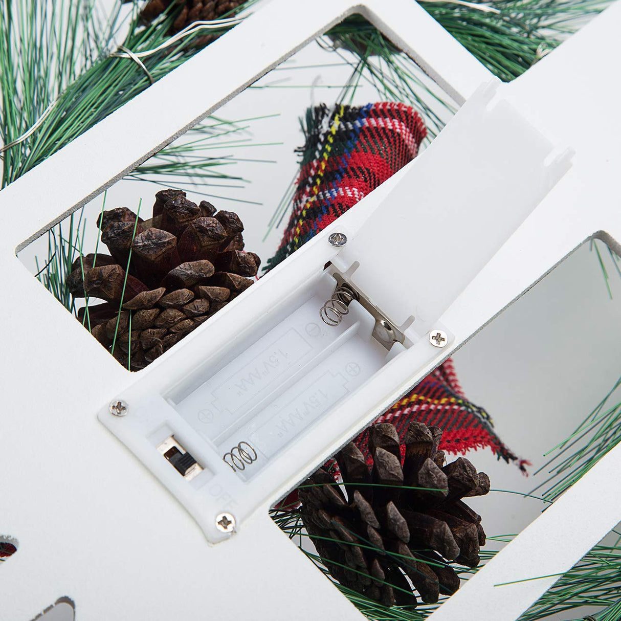 Sunnygalde Indoor and Outdoor Wood Christmas Holiday Wall Hanging Door Decorations Wood Plaqu Signs Christmas Ornament, for Home, School, Office Including Wreath, Wooden Arch and Led Lights (White) Sunnyglade