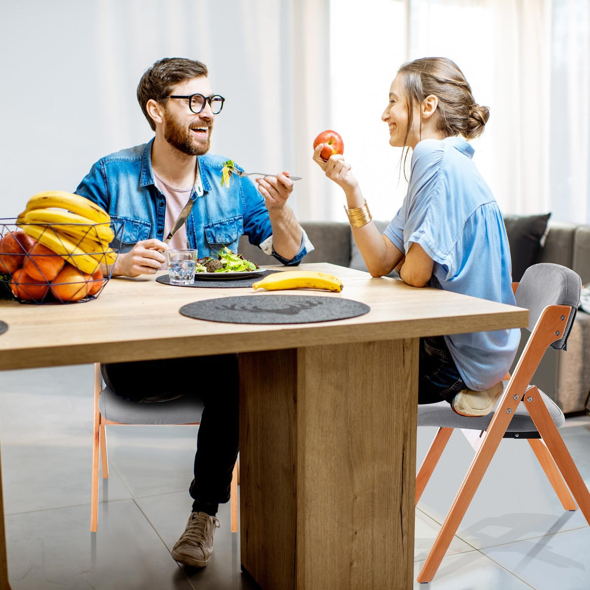 Kigley 2 Pack Folding Wooden Chairs with Padded Seats Foldable Dining Chairs Removable Cover Padded Stackable Wood Single Comfortable Chair for Home Office Wedding Party Events Indoor (Light Gray) Kigley