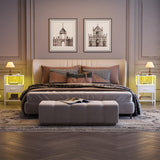 VIMBER Nightstand Set of 2, Adjustable LED Side Table with Charging Station and Fabric Drawer,Beside Tables with Open Compartment for Living Room, Easy Assemble, 3 Tier End Table for Bedroom, White VIMBER