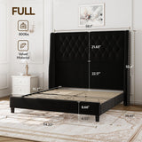 SEREINEY Full Bed Frame with 55" Tall Headboard, Upholstered Bed Frames, Soft Fabric, Button Tufted Headboard with Windback, Platform Bed, Noise-Free, No Box Spring Needed, Black SEREINEY