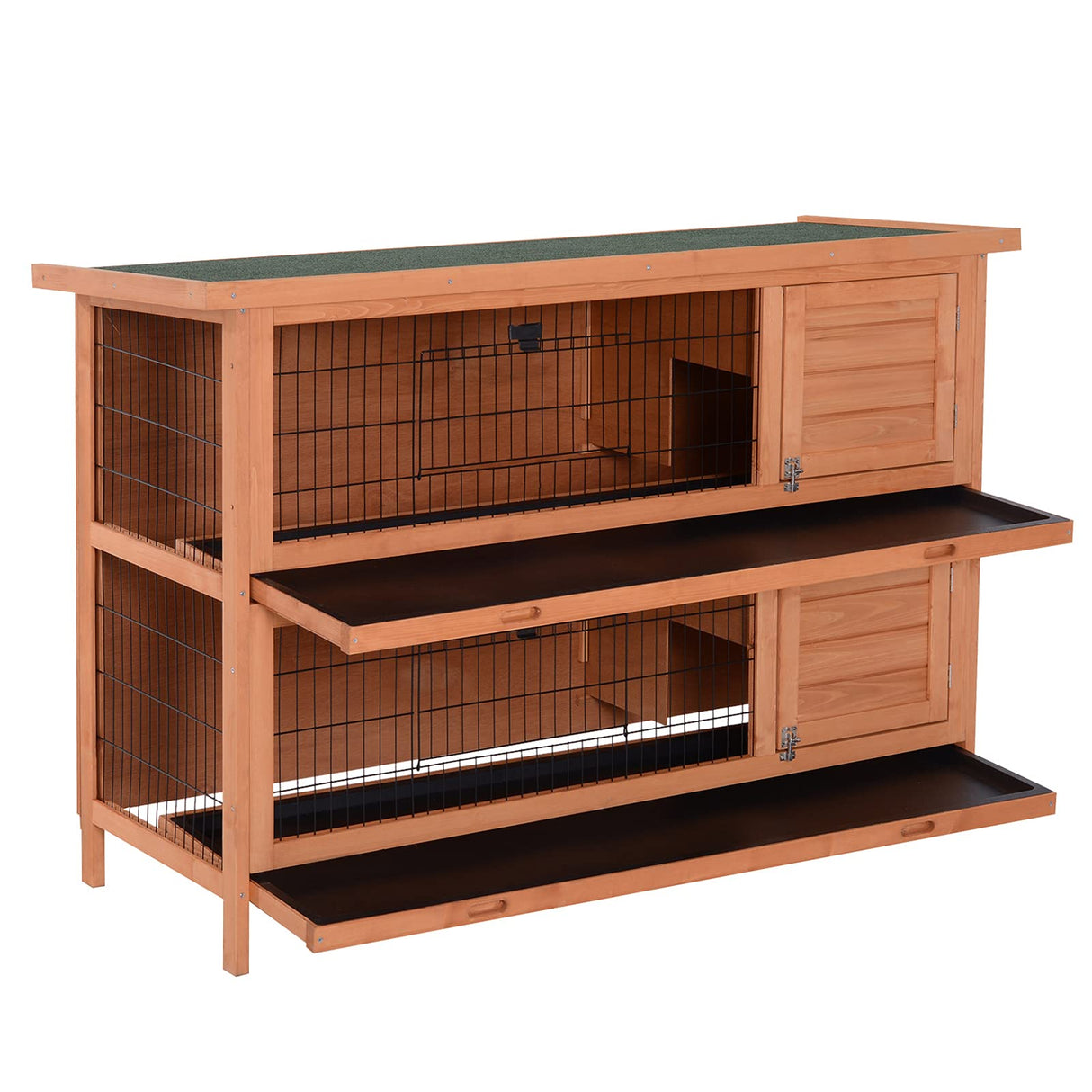 PawHut 54" 2-Story Large Rabbit Hutch Bunny Cage Wooden Pet House Small Animal Habitat with Lockable Doors, No Leak Tray and waterproof Roof for Outdoor/Indoor Orange PawHut