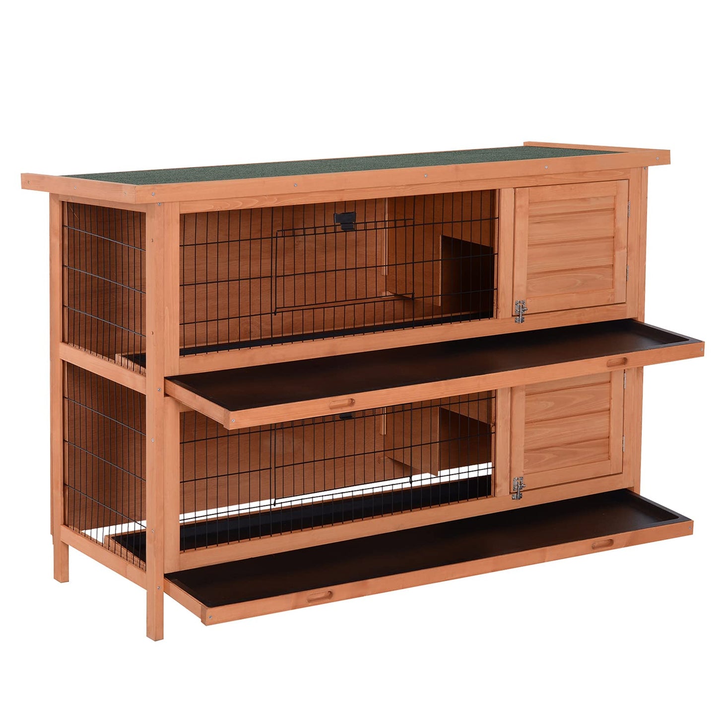 PawHut 54" 2-Story Large Rabbit Hutch Bunny Cage Wooden Pet House Small Animal Habitat with Lockable Doors, No Leak Tray and waterproof Roof for Outdoor/Indoor Orange - WoodArtSupply