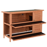 PawHut 54" 2-Story Large Rabbit Hutch Bunny Cage Wooden Pet House Small Animal Habitat with Lockable Doors, No Leak Tray and waterproof Roof for Outdoor/Indoor Orange PawHut