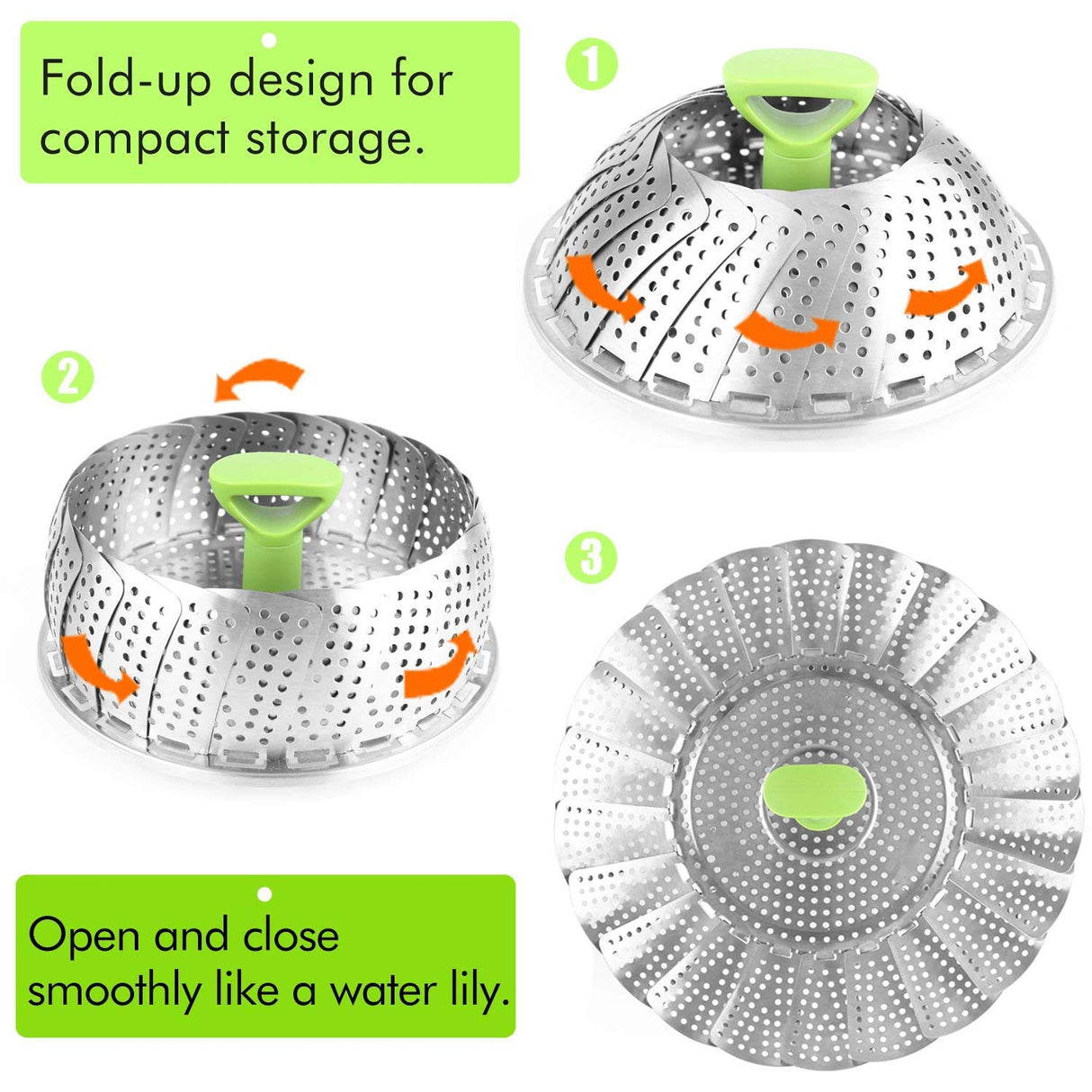 Consevisen Vegetable Steamer Basket for Cooking Food, Stainless Steel Veggie Steam Basket for Pot, Folding Expandable Steaming Insert with Extendable Handle Fits Various Size Pot, 5.1" to 9" Consevisen