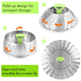 Consevisen Vegetable Steamer Basket for Cooking Food, Stainless Steel Veggie Steam Basket for Pot, Folding Expandable Steaming Insert with Extendable Handle Fits Various Size Pot, 5.1" to 9" Consevisen