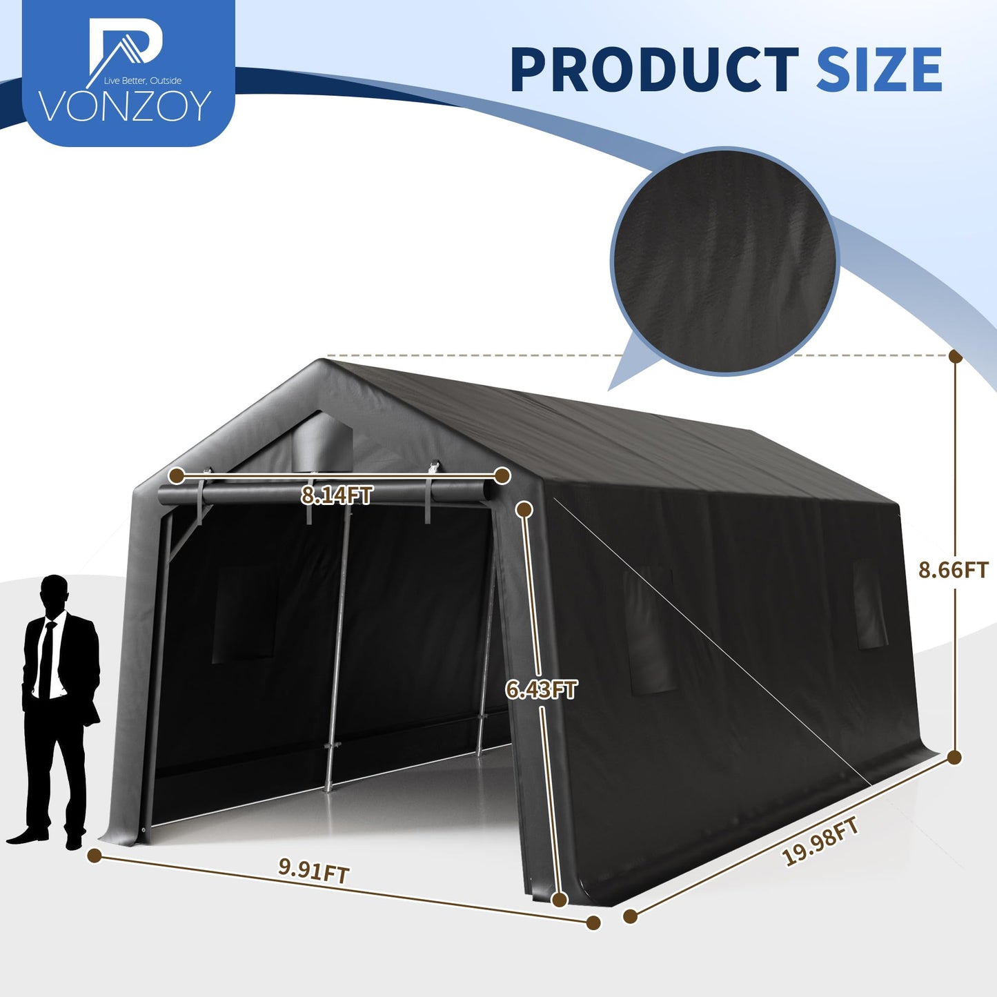 VONZOY Carport 10'×20' Heavy Duty,Car Canopy Portable Garage with Roll-up Zipper Door,Thick Shelter Storage Canopy Tent with All-Steel Metal Frame,Sunshade,Waterproof, for Car,Truck,SUV