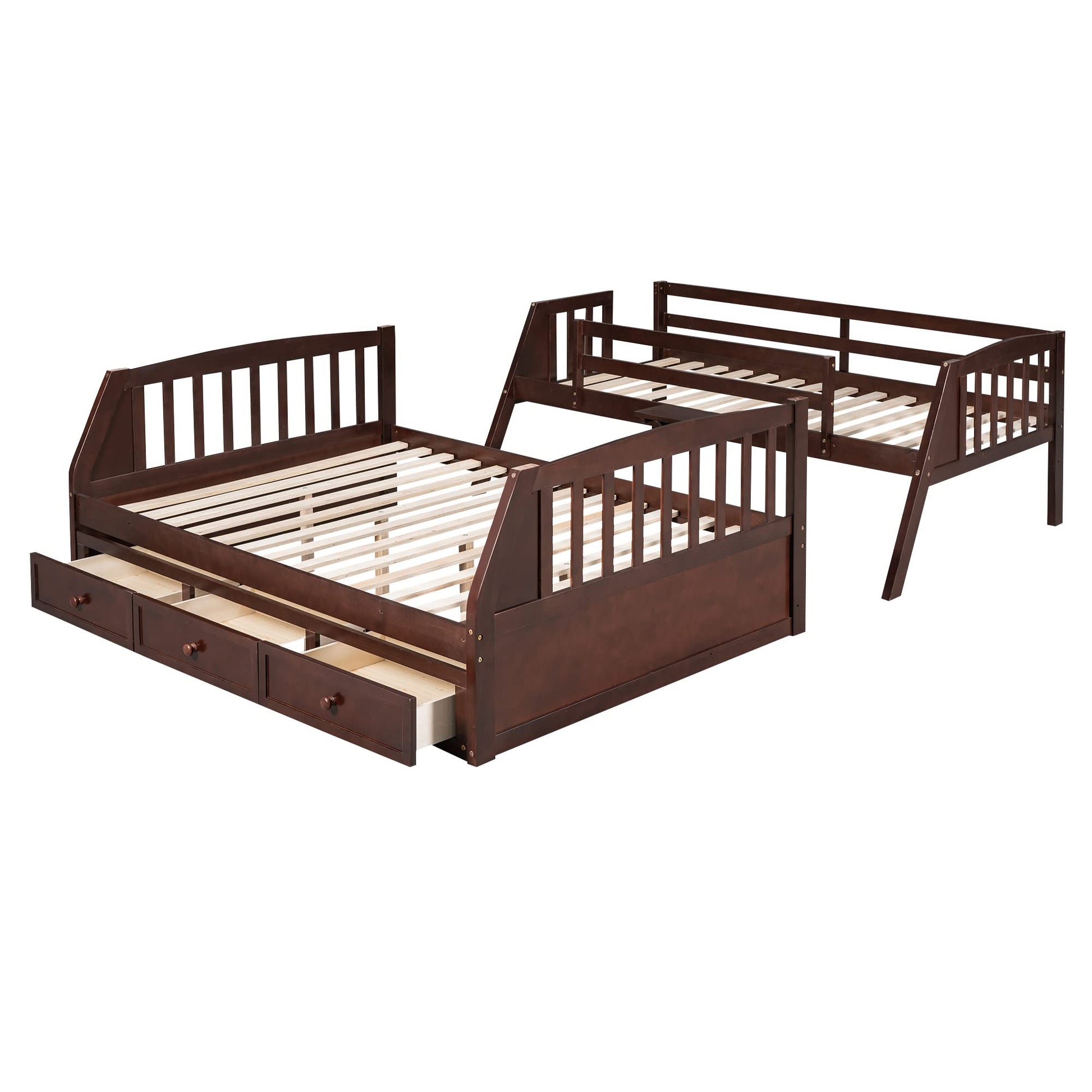 Harper & Bright Designs Espresso Twin-Over-Full Bunk Bed with Stairs, Storage Drawers, and Ladder - WoodArtSupply