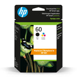 HP 60 Black/Tri-color Ink Cartridges Combo Pack, Works with DeskJet D1660, D2500, D2600, D5560, F2400, F4200, F4400, F4580; ENVY 100, 110, 120; PhotoSmart C4600, C4700, D110a Series | N9H63FN HP