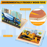 Wooden Puzzles for Kids Ages 4-6, 4 Packs 24 PCS Construction Vehicle Jigsaw Puzzles for Kids Ages 3-5, Preschool Educational Puzzles Boards Toys Gifts for Boys Girls Duchong