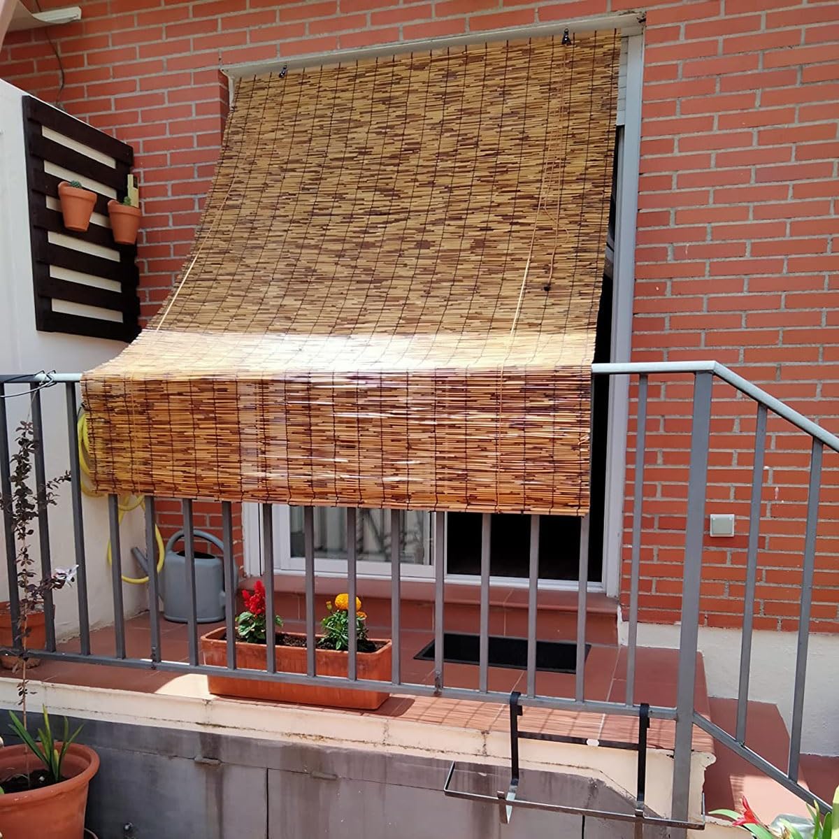 VELLOW Outdoor Bamboo Shades Sun Protection Bamboo Roll Up Window Blind, Retro Woven Roller Shades for Garden Patio Porch 27 36 40 43 45 50 55 58 60 62 66 68 72 76in Wide Cordless Bamboo Curtain VELLOW