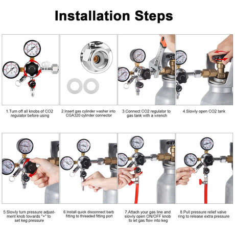CGA-320 Kegerator Regulator, Dual Gauge Co2 Regulator for Kegerator Co2 Regulator Beer Tap for Keg with 1/4'' & 5/16'' Quick Disconnect Barb Connectors & Safety Relief Valve for Co2 Cylinder Tank Dbgogo