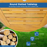 HAPPYGRILL 31.5” Round Bar Table, Bar Height Table with Umbrella Hole & Slatted Tabletop, Acacia Wood Patio Bistro Table, Side Table for Indoors Outdoors HAPPYGRILL