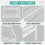 Hollywood Bunk Beds Twin Over Full Size, Heavy Duty Metal Bunk Bed with Safety Guardrails, Angled Ladder, Underbed Storage, 800LBs capacity - for Kids and Teens, Twin over Full Bunk Bed, White Naomi Home