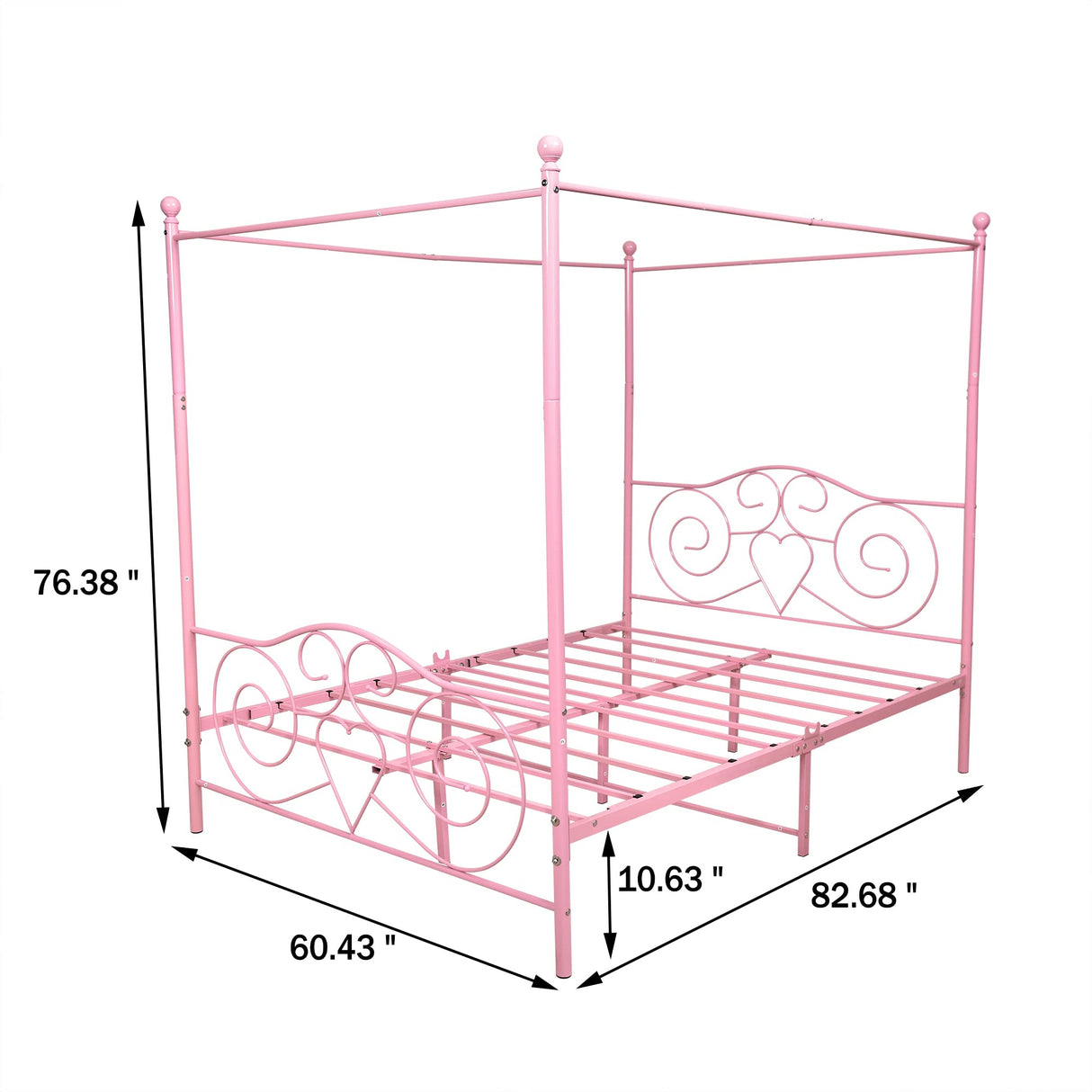 Albearing Canopy Bed Frame Platform Metal Bed Frame Heavy Duty Steel Slat and Support with Headboard and Footboard No Box Spring Required (Queen, Pink) Albearing