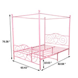 Albearing Canopy Bed Frame Platform Metal Bed Frame Heavy Duty Steel Slat and Support with Headboard and Footboard No Box Spring Required (Queen, Pink) Albearing