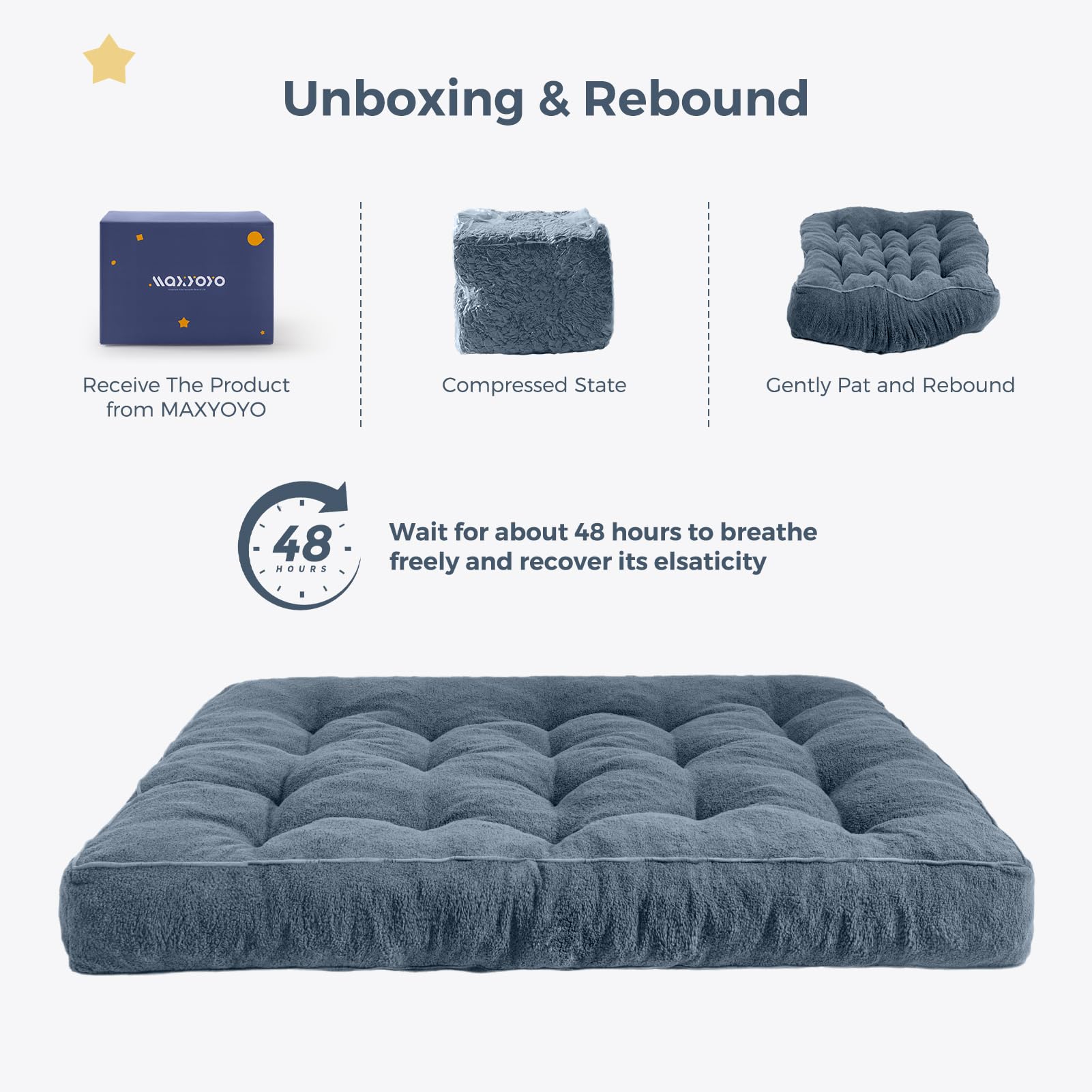 MAXYOYO 8" Futon Mattress Queen Size, Ultra Thick Boucle Futons Sofa Couch Bed Sleeper Sofa Bed Floor Mattress for Adults, Shredded Foam Filling (Frame Not Included), Dustyblue - WoodArtSupply