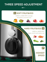 Juicer Machine, HOUSNAT Centrifugal Juicer,Extractor Max Power 800W Juice, 65MM Chute for Whole Fruit and Vegetables, Juice Extractor with 3 Speeds Quick Juicing, Easy to Clean, BPA Free,Silver HOUSNAT