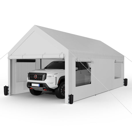 Shintenchi Carport 10' x 20' Heavy Duty Portable Garage, Car Port Canopy with Side-Opening Removable Door & Roll-Up Windows, Car Canopy for Truck,Car,Boat,Motorcycle,White Shintenchi