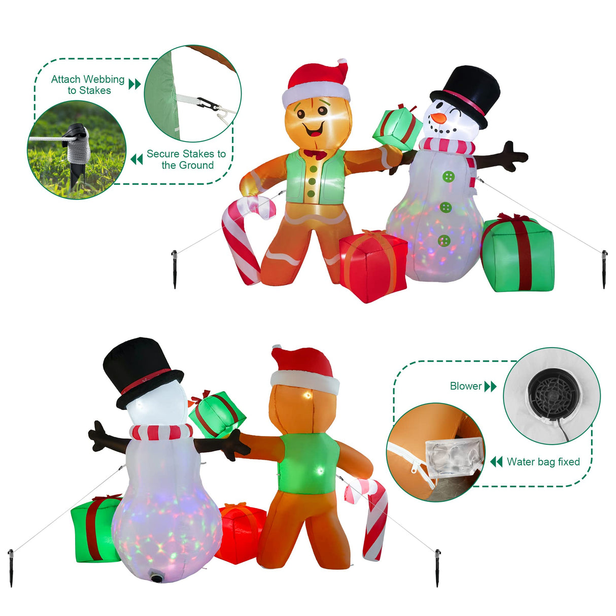 COOLWUFAN 6 FT Christmas Decorations Outdoor Inflatables Gingerbread Man Snowman Blow Up Yard Decor, Outdoor Inflatables Decorations with Rotating LED Light for Garden Patio Lawn Holiday Party Xmas COOLWUFAN
