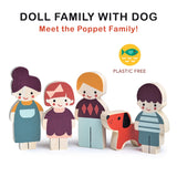 Mentari Toys - Doll Family with Dog - 5pc Solid Wood Doll Set with Playful Pup - Perfectly Sized for Pockets and Little Hands - Encourages Imaginative Play and Social Skills - Age 12m+ Mentari