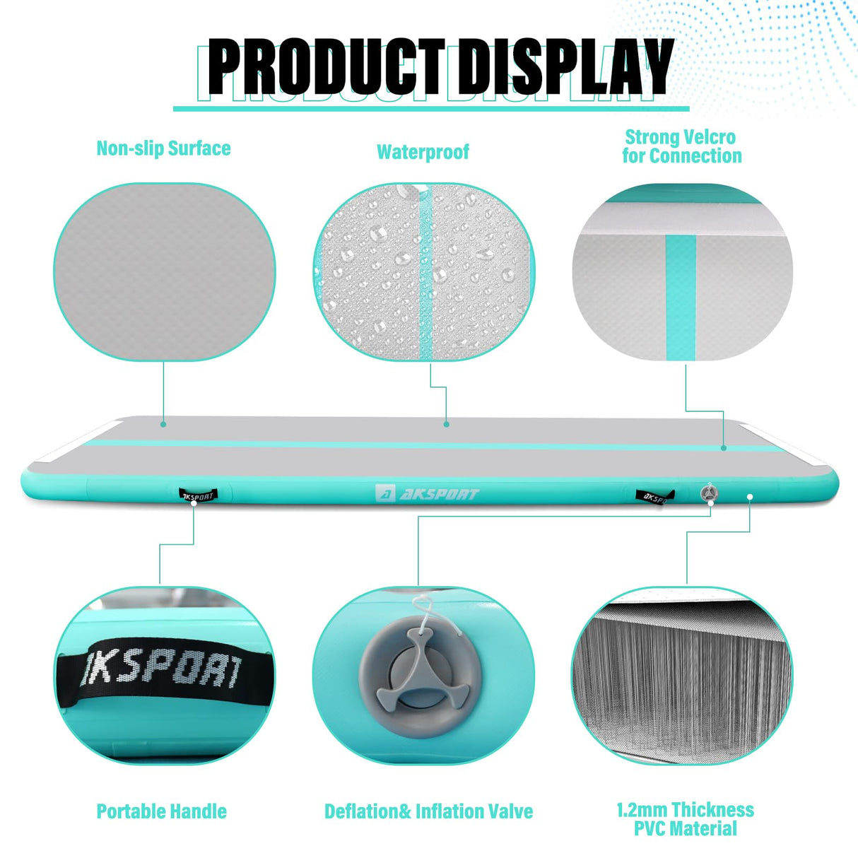 AKSPORT Inflatable Gymnatsics Mat Tumble Track 10ft 13ft 16ft 20ft 23ft Air Tumbling Mat with Air Pump for Home Use/Training/Cheerleading/Yoga AKSPORT