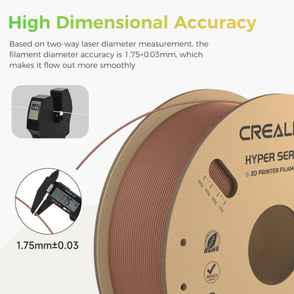 Creality Hyper PLA Filament 1.75mm, 3D Printer Filament, for High-Speed Printing, Neatly Wound Filament, Durable and Strong Toughness Dimensional Accuracy +/-0.02mm, 2.2lbs(1kg)/Spool (Brown) - WoodArtSupply