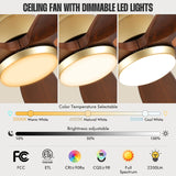 52 Inch Outdoor Ceiling Fans for Patios with Light, Large Airflow Ceiling Fan Indoor Exterior Ceiling Fan Damp Rated, Rustic Wood Ceiling Fan Gold for House Porch Gazebo Commercial, Quiet DC Motor YZEENM