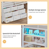 BTHFST Twin Loft Bed for Kids, Low Loft Bed Twin Size with 9 Storage Dresser, LED Lights, 2 Storage Shelves & Stairs, Metal White Bed with Safety Guardrail for Young Teens, Space Saving, White BTHFST
