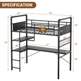 GarveeHome Loft Bunk Bed with L-Shaped Desk,Twin Loft Bed with Desk Underneath,Metal Bunk Beds with High Guardrail and Ladder for Kids/Teens/Adults,Easy Assembly, Vintage Black GarveeHome