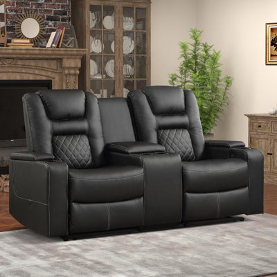 EBELLO Home Theater Seats, Faux Leather Movie Daul Recliner Chair with Console, Power Gaming Loveseat Sofa with Cup Holders and USB Charge