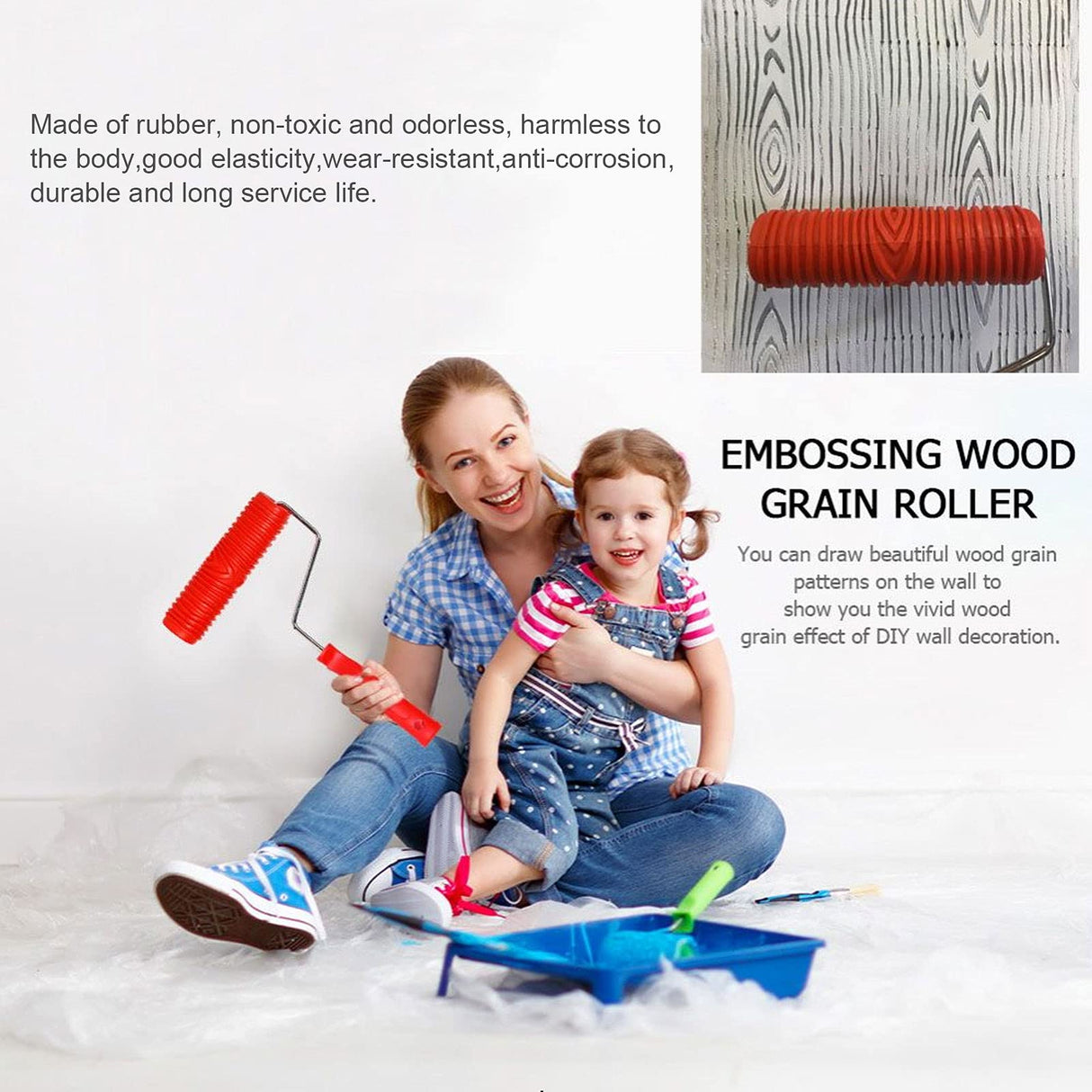 Carkio Wood Graining Painting Tool Set, Art Wallpaper Imitation Wood Grain Tool with Handle Wall Decoration,Empaistic Pattern Roller Painter,Wall Texture Art Painting Tool Set Carkio
