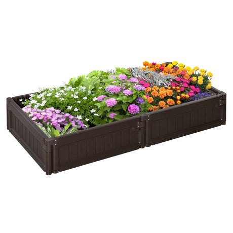 Outsunny 48" x 24" Raised Garden Bed Kit, Divisible Planting Box DIY Garden Elevated Planter for Outdoor & Indoor Backyard, Wood Imitating Grain, Easy Assembly, with 6 Stakes, Brown Outsunny