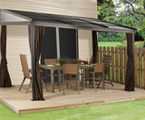 Sojag 10' x 12' Francfort Wall-Mounted Hardtop Gazebo Outdoor Weather-Resistant Aluminum Frame Sun Shelter Black,Brown Sojag