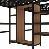 LUMISOL Loft Bed Twin Size with Desk, Metal Double Loft Bed Frame with Charging Station, Wardrobe & Storage Shelves, Noise Reduced, Black+Natural Wood LUMISOL