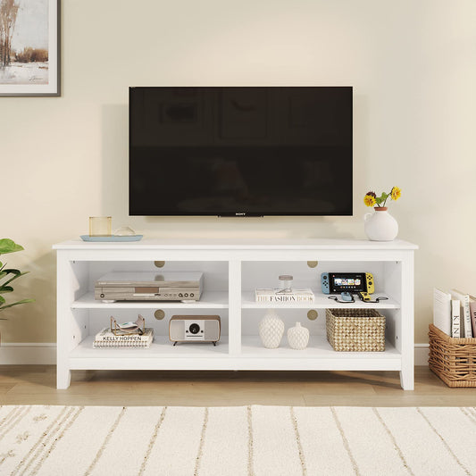 Panana TV Stand, Classic 4 Cubby TV Stand for 60 inch TV, Entertainment Center Media Television Stand for Living Room Bedroom (White, 55 inch)