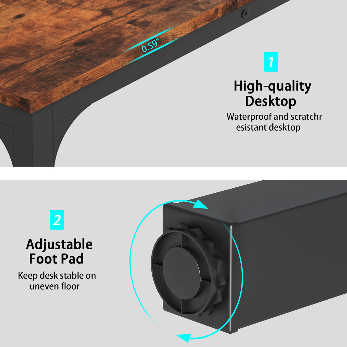 Vagaconl Computer Desk 78.74" L x 27.55" W x 29.52" H, Large Gaming Desk Extra Long 2 Person Desk, Home Desks for Work Study Student Writing, Metal Frame Rustic Brown (Only Table) Vagaconl
