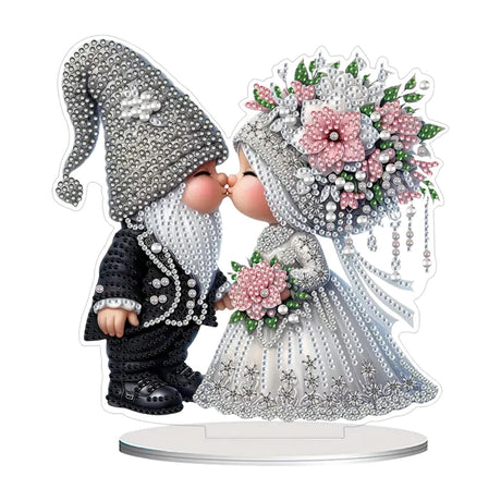 kaiwern Kiss Gnomes Home Decor 5D Diamond Art Kits, Wedding Diamond Art Kits for Adults with Couple Gnomes Elements, 5d Diamond Rhinestone Painting for Table Decor Ideal Wedding Gift kaiwern