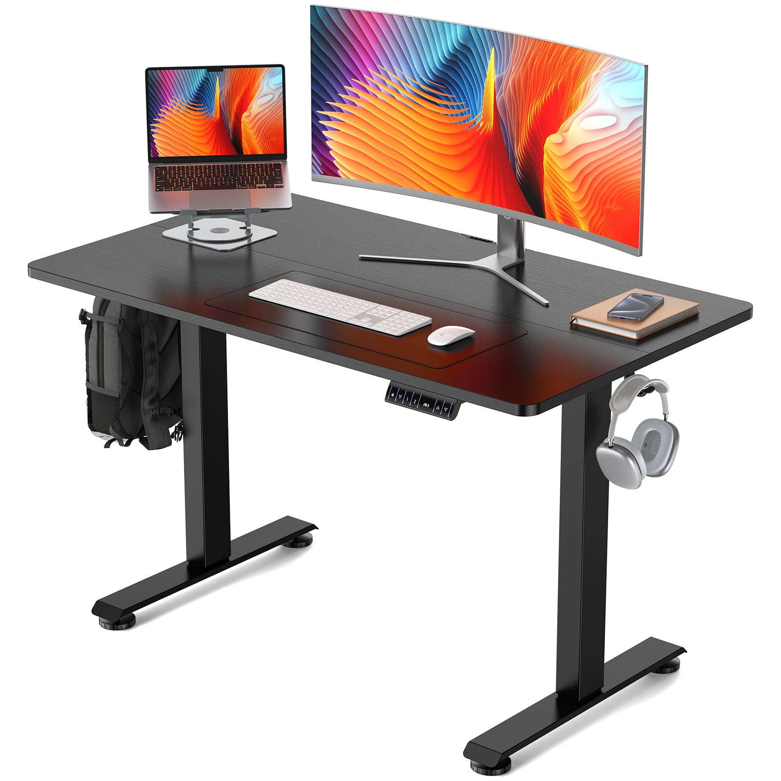 Veken 48 Inch Electric Standing Desk, Height Adjustable Sit Stand Up, Wood Desktop, Work Home Office Computer PC Table, Tall Standup Workstation, Gaming Writing Study Bedroom Rising Desks, Bl - WoodArtSupply