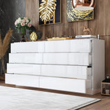 Hitow 8 Drawers Double Dresser for Bedroom, Wooden Wide Dresser with Light & Glossy Surface, Modern White Chest of Drawers, LED Light, White, 63”W x 15.7”D x 30.9”H Hitow