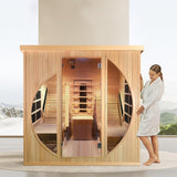 TaTalife Infrared 2 Person Wooden Sauna Room, Luxurious Sauna with Recliner, 3400W Dry Heat Sauna for Home, 9 Heating Panels, Bluetooth Speaker, 7Color Lights, Oxygen Bar, 220V(Canadian Hemlock) TaTalife