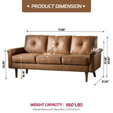 72'' 3-Seater Deep Seat Sofa Couch, Mid-Century Modern Couch, Brown Faux Leather Small Couch for Apartment, Living Room, Bedroom(Light Brown) weaxty W
